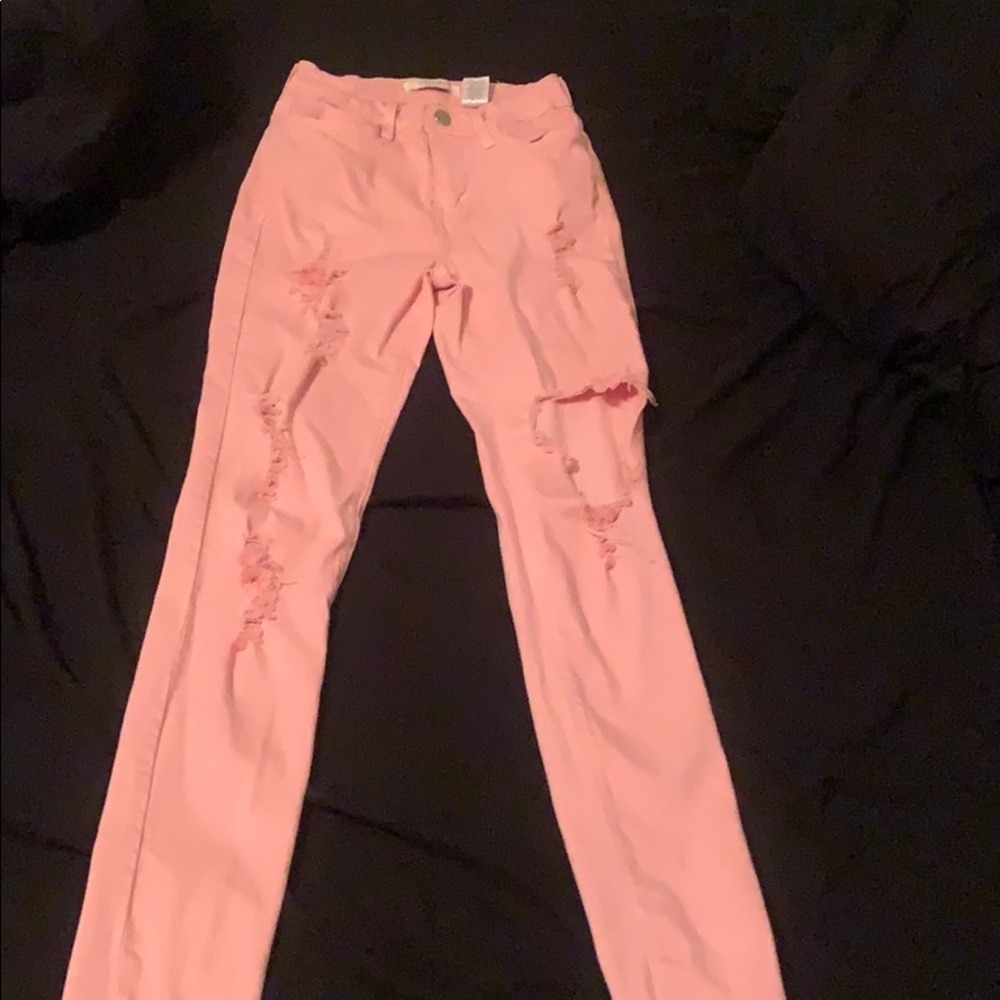 Light Pink Ripped High Waisted Jeans